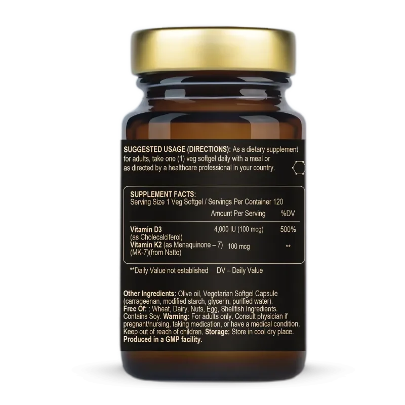 VITAMIN D3 + K2 MK-7, 120 VEG SOFTGELS - Image 4
